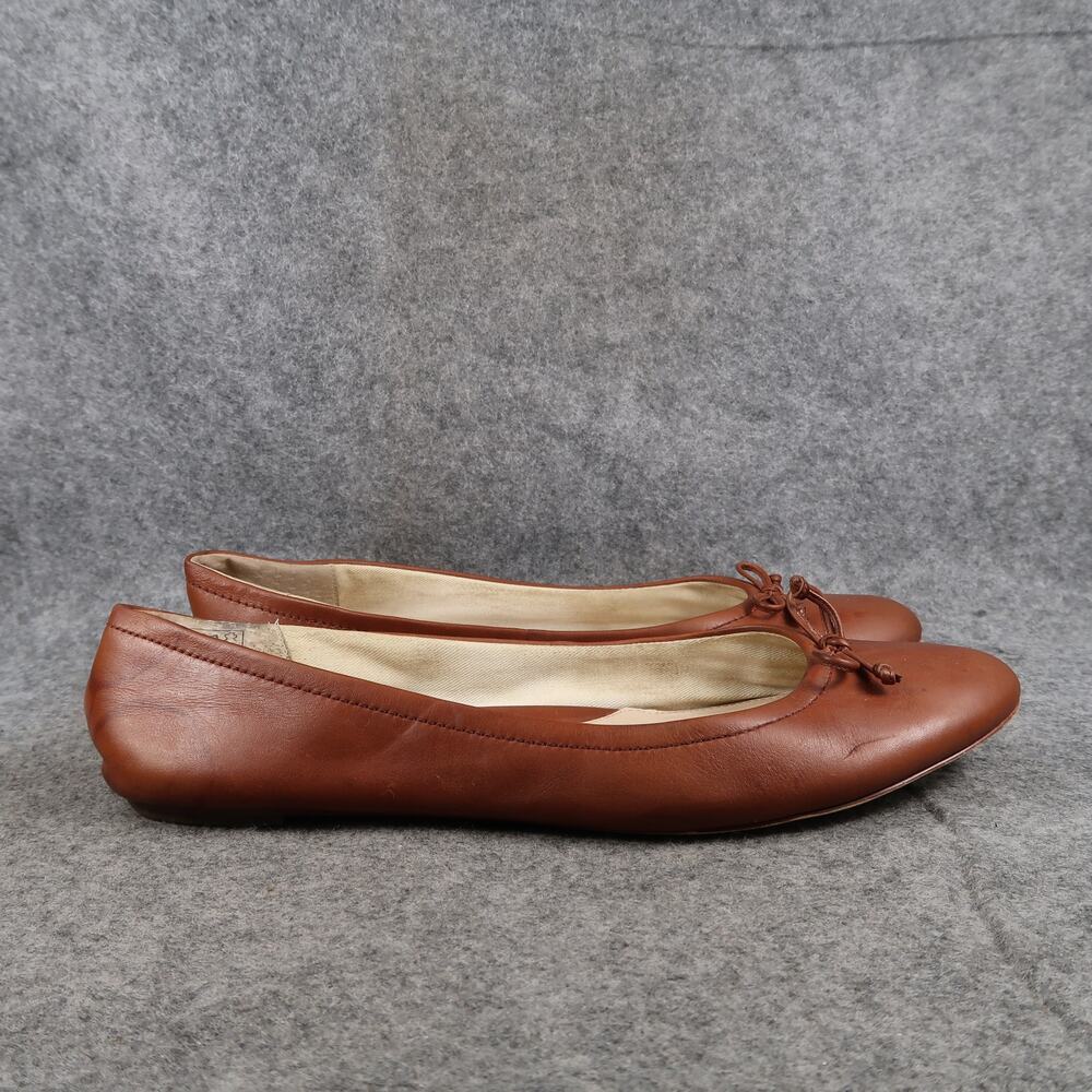 Lands End Shoes Womens 9.5 Ballet Flats Classic Slip On Brown Leather Round Toe